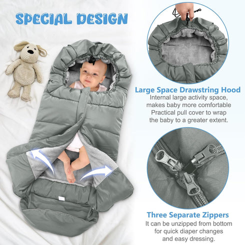 Universal Baby Footmuff for Strollers, Winter Stroller Cover with Fleece Lining, Baby Bunting Bags