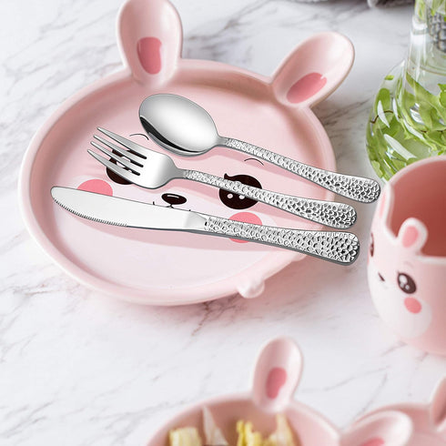 LIANYU 15-Piece Kids Utensils Silverware Set - Stainless Steel Toddler Hammered Flatware, Dishwasher Safe