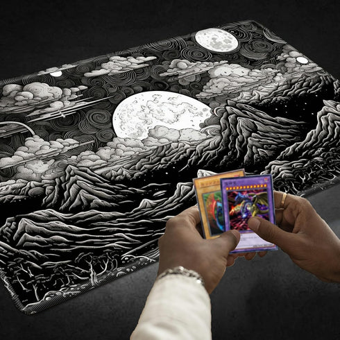 TCG Playmat Board Game Mat Plus 50 Pcs Card Sleeves, 24 x 14 Table Mats with Soft Surface Non-Slip Base