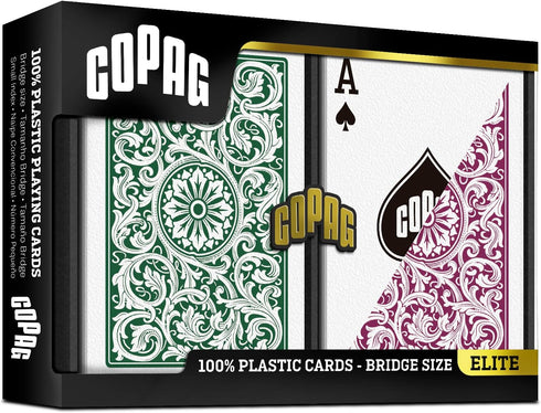 Copag 1546 Design 100% Plastic Playing Cards, Bridge Size Green/Burgundy (1 Set)