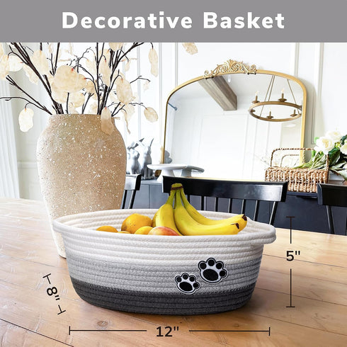 Small Dog Toy Basket, Cute Woven Decorative Rope Storage Basket for Nursery, 12 x 8 x 5 inches