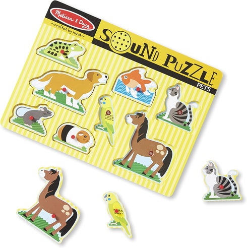 Melissa & Doug Pets Sound Puzzle - Wooden Peg Puzzle with Sound Effects (8 pcs) for Toddlers and Preschoolers
