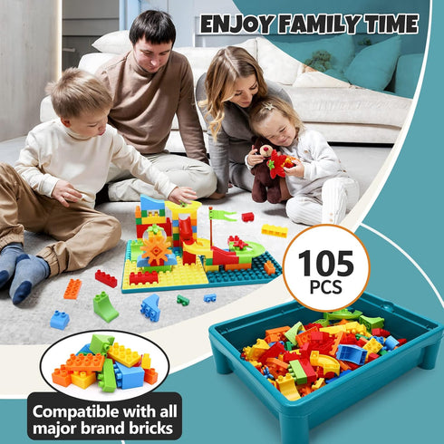 Double Sided Kids Activity Table with Storage - All-in-1 Multi Activity Table, 105pcs Marble Run Building Blocks