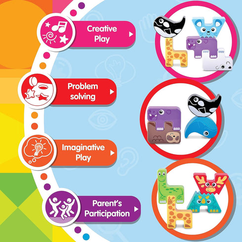Montessori Puzzle N’ Stack Animals Toys, Kids Stacking Building Animal Blocks Toy for Toddler Preschool Gifts