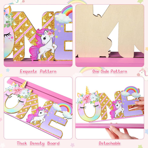 Unicorn One Letter Sign for 1st Birthday - Wooden Table Centerpiece Rainbow Party Decor & Photo Shoot Prop
