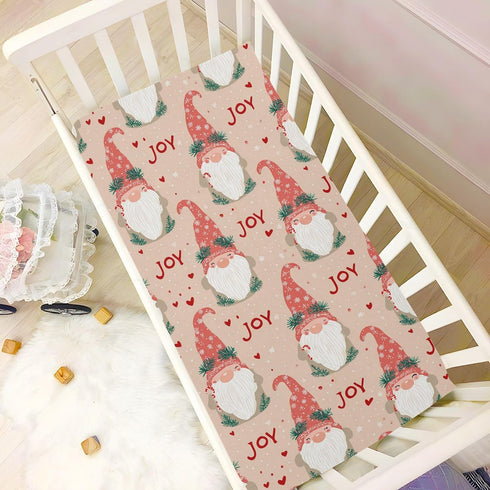 Sheet,52x28IN Pfrewn Christmas Crib Sheets for Boys Girls Gnome Cute Elf Heart Joy Fitted Crib Sheet Fits Standard Crib