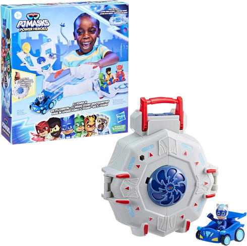 PJ Masks Power Heroes PJ Power Q Playset, Headquarters Set with Car and Figure, Superhero Toys for 3+