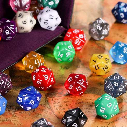 TecUnite 25 Pieces Polyhedral Dice Set with Black Pouch, Compatible with RPG MTG and Others, Classic Multi Colored
