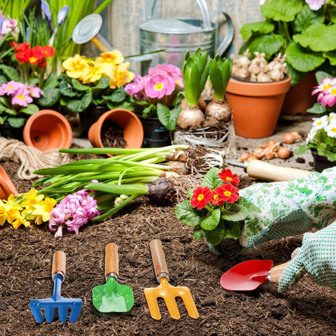 Nicunom 12 Pack Kids Gardening Tools Set, Metal Shovel, Rake, Fork, Trowel, Garden Toys for Outdoor Fun