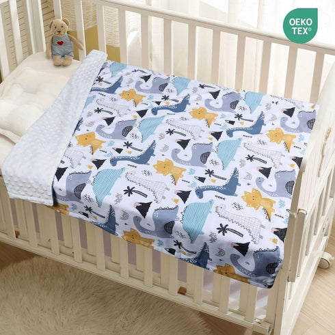Baby Blanket for Boys Girls Soft Minky with Double Layer Dotted Backing, Color Dinosaurs Printed 30 x 40 Inch Receiving Blanket by Donsonny