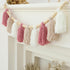 Charming Pink Bohemian Yarn Tassel Garland with Wooden Beads for Nursery and Baby Shower Decor