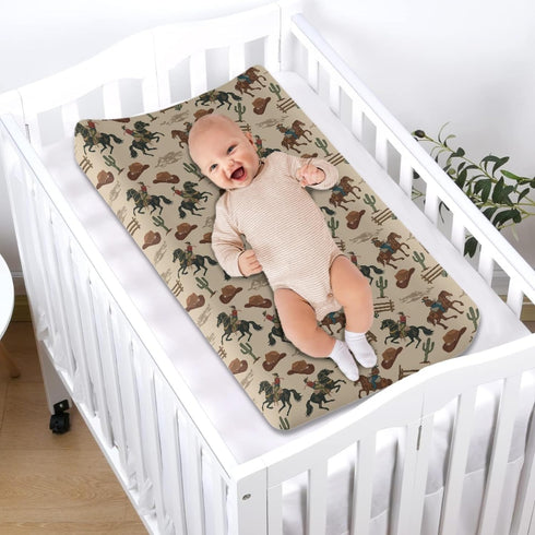 Western Cowboy Breathable Soft Baby Changing Pad Cover for Girls, Infant Newborn Changing Table Mat Sheet Cover