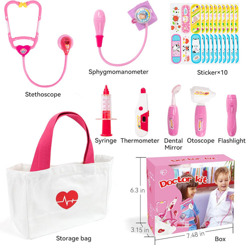 Liberry Doctor Kit for Toddlers 3-5 Years, 18-Piece Pretend Play Medical Kit with Toy Stethoscope, Pink Gift