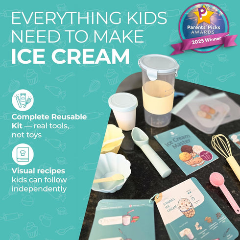 Set 512 Tovla Jr. Kids Ice Cream Science Kit | Make Real Ice Cream with Reusable Tools | STEM Learning Activity & Gift