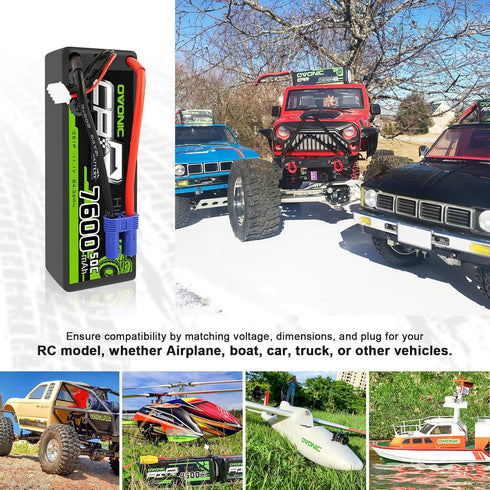 OVONIC 3s 11.1V 7600mAh 50C(MAX 100C) EC5 1/8 1/10 Lipo Battery RC Lipo Batteries Hard Case Plug Compatible with Scale