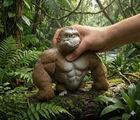 Brown Stretchy Gorilla Fidget Toy, Heavy Duty Sand-Filled Rubber Monkey Squishy, Stress Relief Ape with Goofy