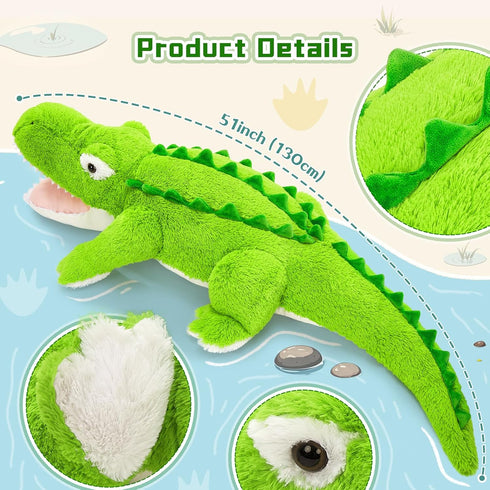 51 inch 4ft Tezituor Giant Alligator Stuffed Animals, Hugging Large Alligator Plush Body Pillow for Girls Boys, Soft