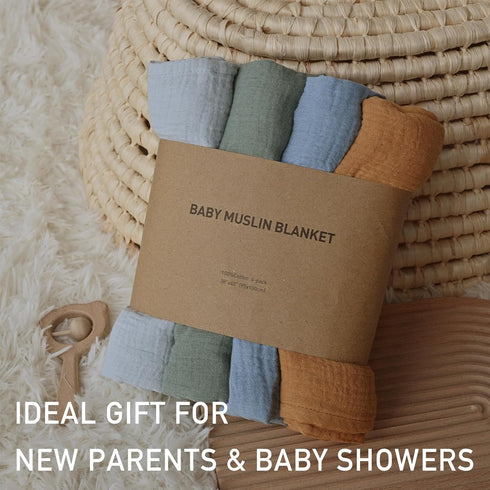 4 Pack 100% Muslin Swaddle Blankets for Baby Girls and Boys, Breathable and Skin-Friendly Newborn Receiving Blanket