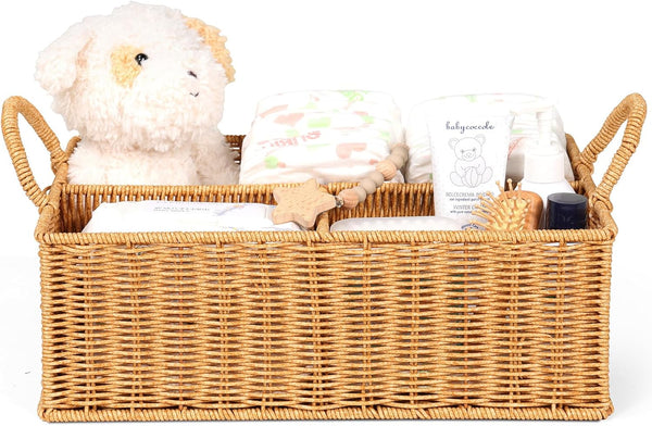 Diaper Caddy Organizer, Hand Rattan Nursery Baby Basket Changing Table Organizer for