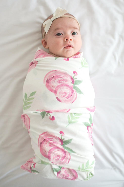 Copper Pearl Large Floral Knit Baby Swaddle Blanket - Grace Design