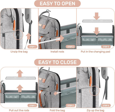 RECALLA Backpack Diaper Bag with Changing Station, Large Diaper Bag, Multifunctional Diaper Bag, Baby Bag, Gray