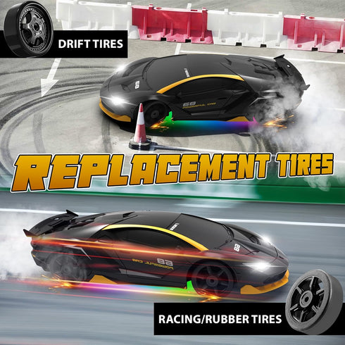 2.4GHz 1/24 4WD 15KM/H 2Pcs RC Drift Car Remote Control Car High Speed Racing Sport with LED Lights Drifting Tire Toy
