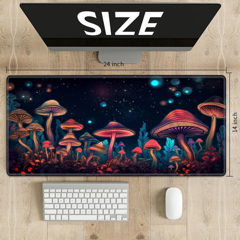 TCG Playmat Board Game Mat Plus 50 Pcs Card Sleeves, 24 x 14 Table Mats Neon Mushroom Game Mousepad with Soft Surface Non-slip Base for MTG RPG CCG Trading Card Game Playmats