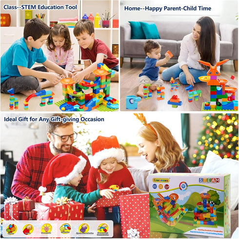 COUOMOXA Marble Run Building Blocks, Classic Large Blocks Maze Track Sets for Toddlers, Educational STEM Toys