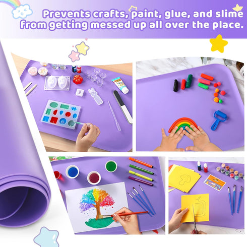 24"x16" AtMini Silicone Art Mats for Kids, Silicone Craft Mat with Lip to Keep Clean, Play Sand, Painting, DIY Crafts