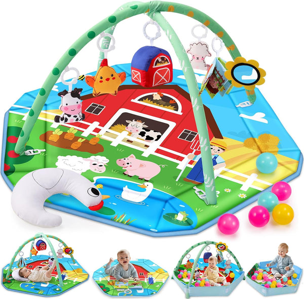 Windidi Farm Animal Baby Gym Play Mat, 9-in-1 Tummy Time Mat with 7