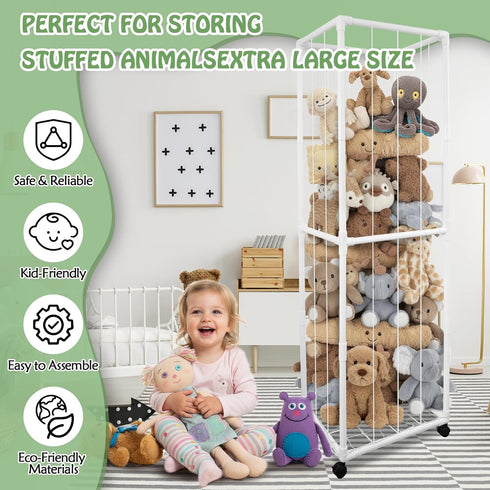 BETBEM 65" Stuffed Animal Storage Zoo with Wheels, Tall Large Stuff Animals Plushies Holder Toy Organizer Kids Plush