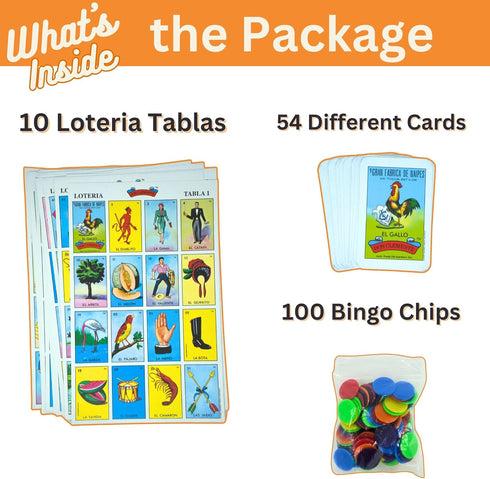 Set 100 20 The Original Lotera Mexican Bingo Game - Complete with Bingo Chips for Players - Authentic Lotera de Lujo
