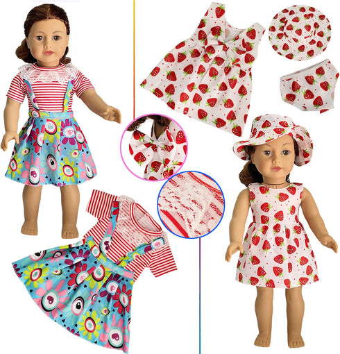 HOAKWA 18 Inch 18" 19 8 Sets American Doll Clothes and Accessories for Doll, Clothes Dress, Total Pcs Including