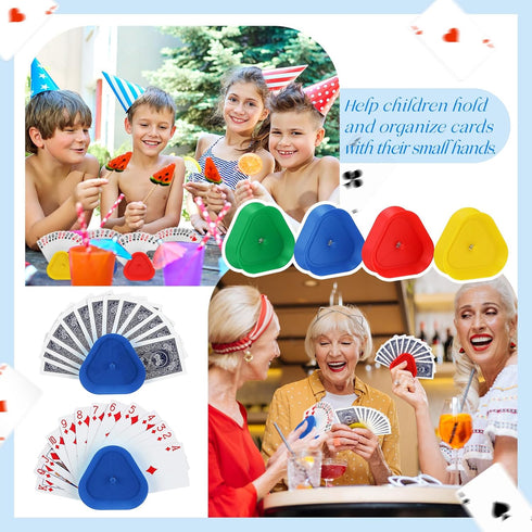 4 Pcs Kids Card Holders, Playing Card Holder for Kids, Plastic Tray for Adults, Happy New Year Family Card Game