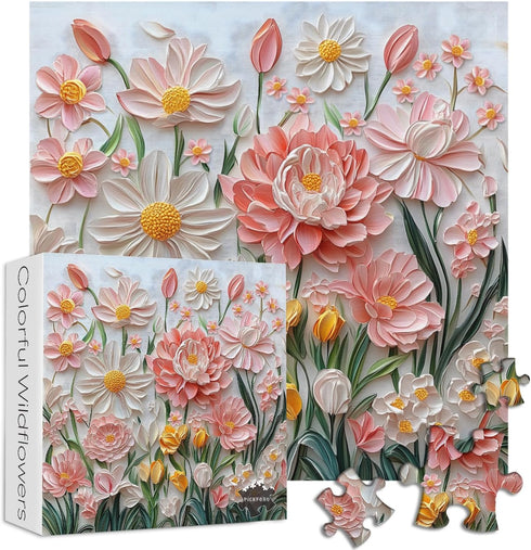 PICKFORU 1000 Spring Floral Puzzles for Adults Pieces, Wildflower Garden Flower Jigsaw Puzzle Oil Painting, Impossible