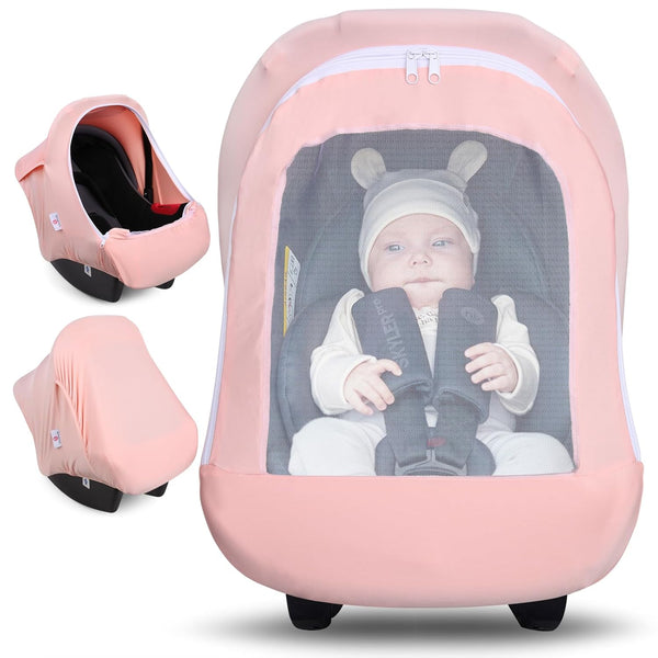Metplus Car Seat Cover Baby Girl, Breathable Mesh Window Infant Carseat Canopy,