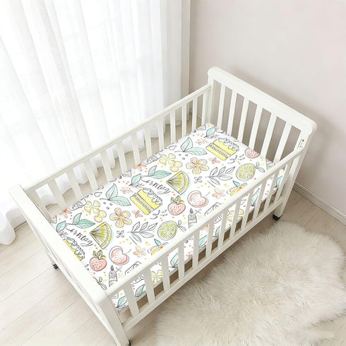 miaozhen 1 Pack 52x28 Cotton Baby Crib Sheets Soft Cute Doodle Drawings Flower Fruit Cake Colorful Crib Mattress Sheet