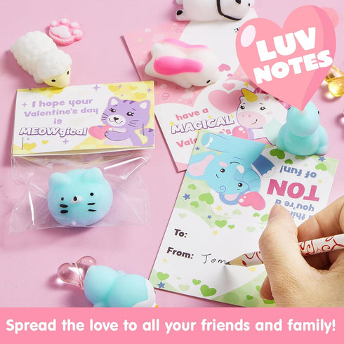 28 Packs 14 JOYIN Valentines Day Gift Cards with Mochi Squishy Toys, Design Kawaii Animal Mochi Squishy Toys, Stress