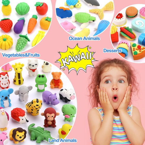50 Pack Animal Erasers for Kids, Bulk Pull Apart 3D Puzzle Erasers, Classroom Rewards and Party Favors