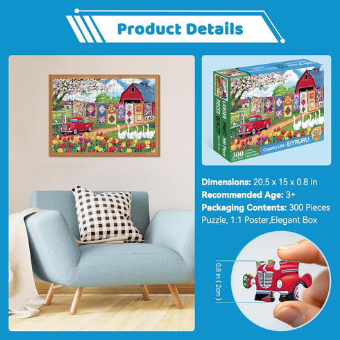 EIYRURU 300 (20.5" 15") Piece Jigsaw Puzzle for Adults Spring Farmyard Delight with Quilts & Tulips Challenging