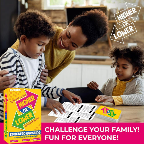 QUOKKA Board Game for Kids 8-12 - Family Card Game for Kids and Adults, Higher or Lower Guess Fun Questions