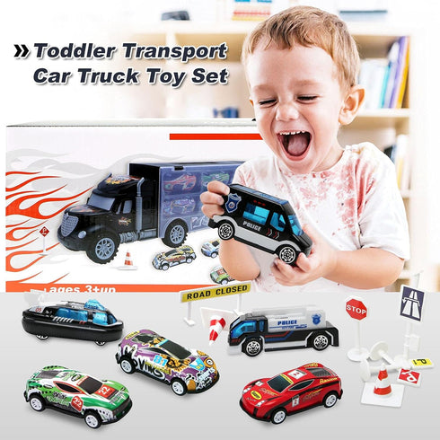 JODUDLR 3-4 Set 12 3-7 Toddler Toys for Year Old Boys,Large Transport Cars Carrier Truck Toys with Die cast Vehicles