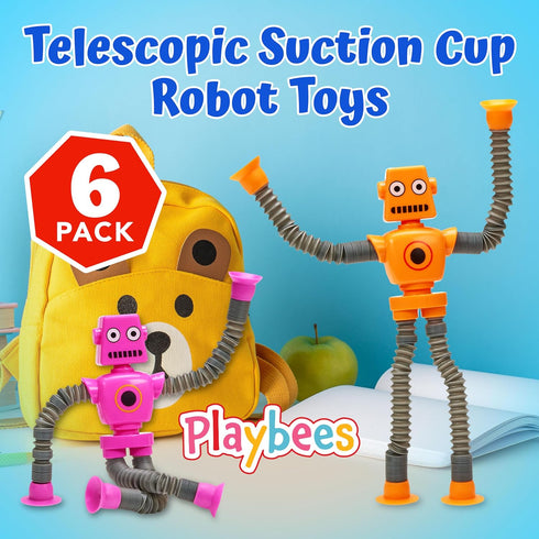 Telescopic Suction Cup Robot Toys 6-PACK, Shape Changing Educational Fidget Toys with Remote Control