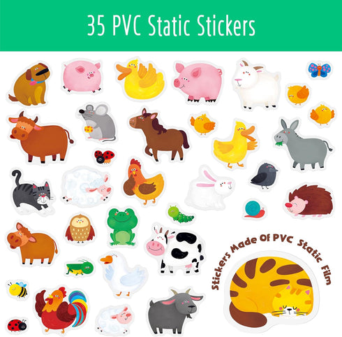 35 Reusable Sticker Book, Farm Animal Static Stickers Waterproof Animals & Insects Decals Matching Game Activity Books