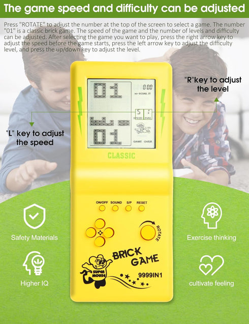 3.5-inch Large Screen Retro Brick Game Console, 80s/90s Building Block Game, Built-in 23 Classic Games