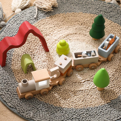 ibwaae Wooden Train Set for Baby Toys, 12 PCS with Numbers and Blocks for Toddler Boys and Girls Birthday Gifts