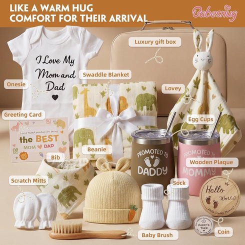 Babesnug Set 2 Baby Shower Gifts for New Parents with Suitcase Gift Box, New Mom and Dad Gifts & Baby Essentials
