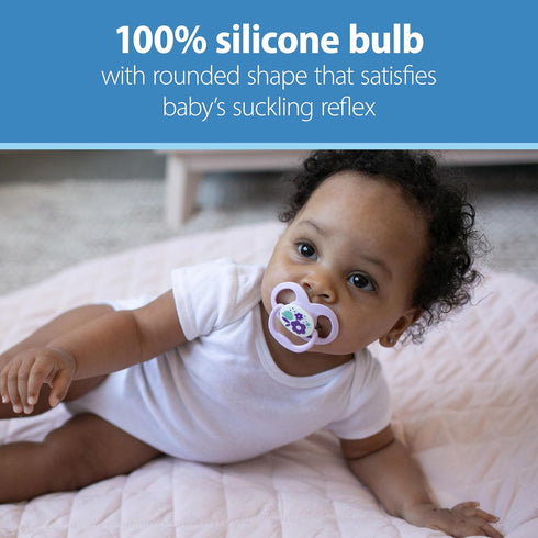 Symmetrical Bulb, 6-18m, 2 Pack Dr. Brown's Advantage Glow-in-The-Dark Baby Pacifier, Fully Soother with Soft Silicone