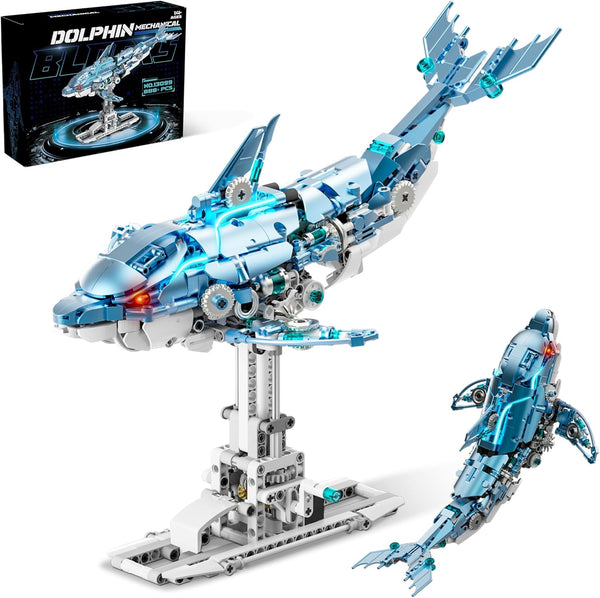 Moving Mechanical Dolphin Building Set - Hand Crank Model Kit with Swimming