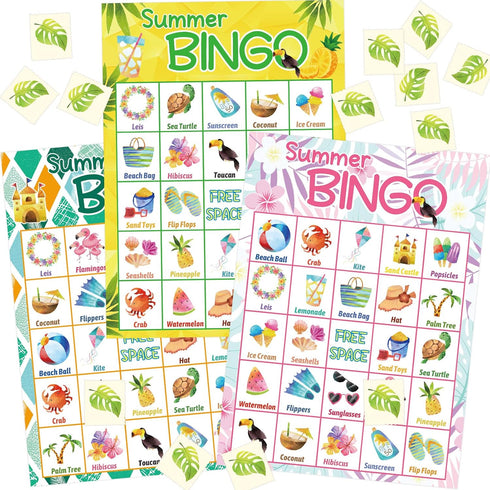 Fancy Land Summer Bingo Game for Kids - 24 Players Hawaiian Tropical Luau Party Favors Supplies